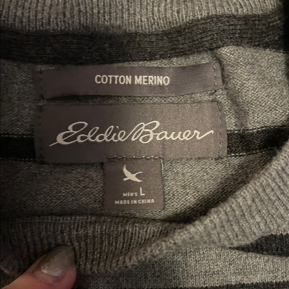 Eddie Bauer Men's Charcoal and Dark/Light Grey Striped Crewneck Sweater Large - Picture 3 of 5
